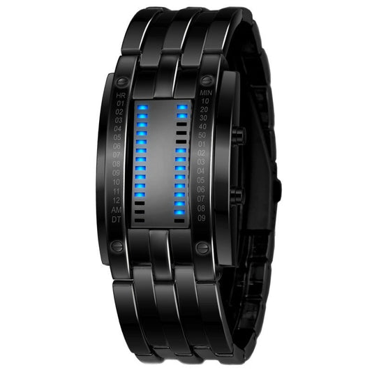 Reloj Binario Futurista — Pantalla LED Azul · Acero Inoxidable ⌚ 1