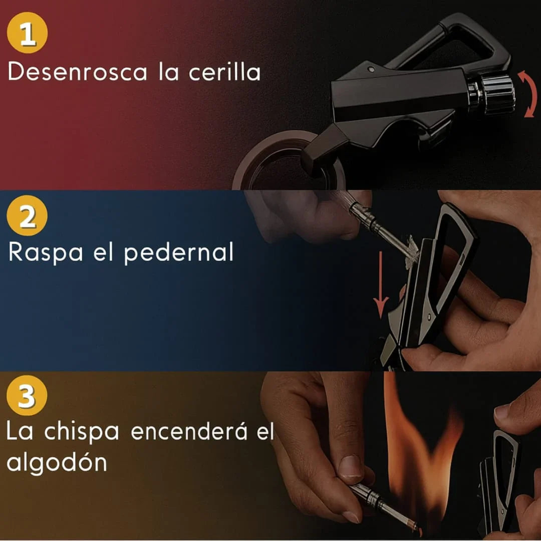 Encendedor, Abridor y Llavero 3 en 1 🔥 Cerilla Permanente