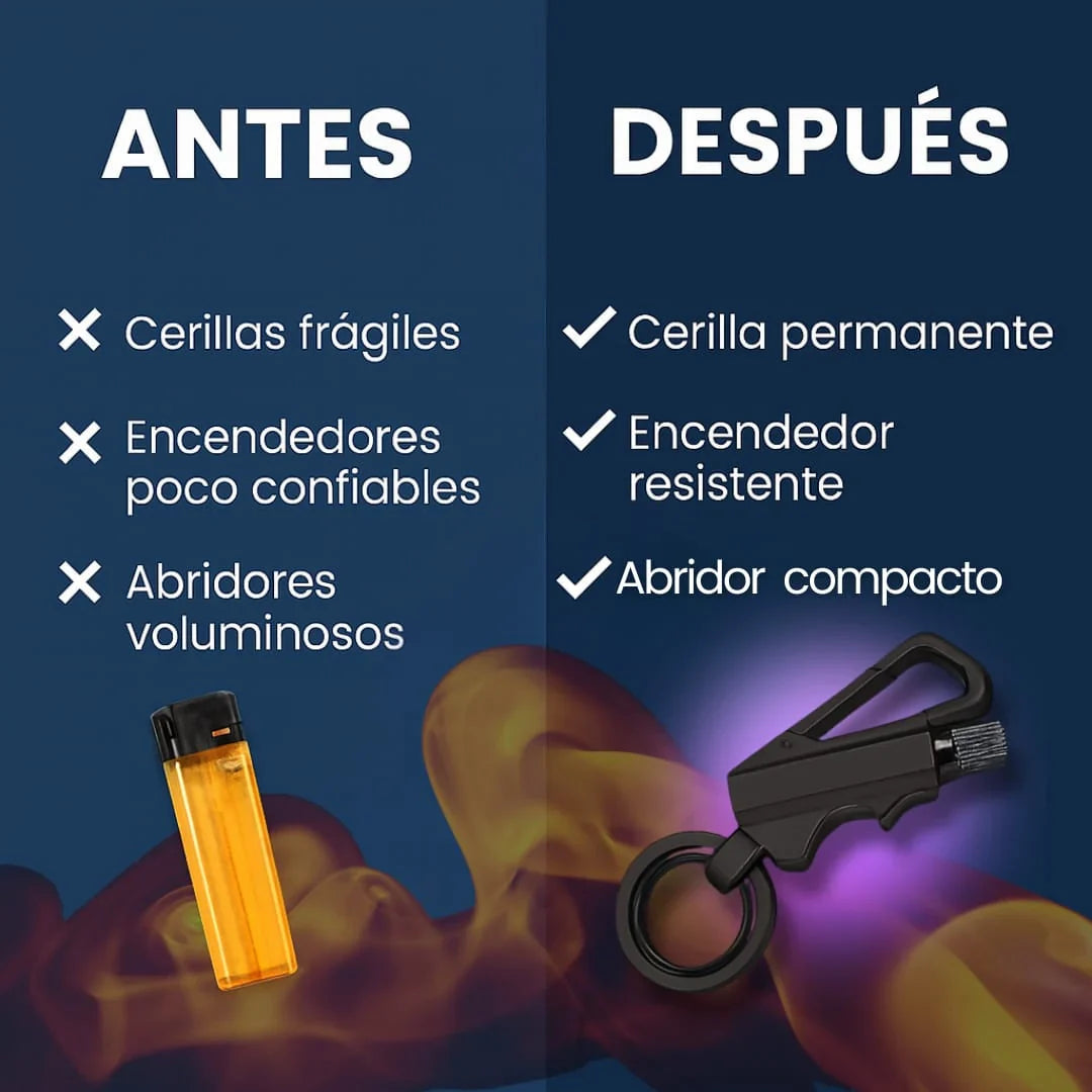 Encendedor, Abridor y Llavero 3 en 1 🔥 Cerilla Permanente